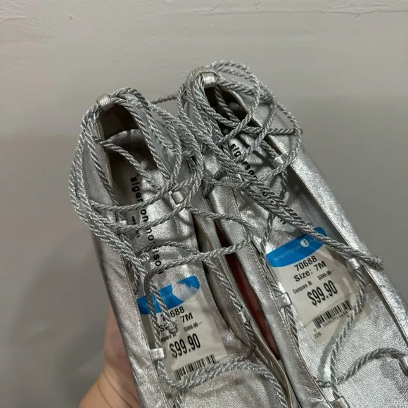 Sigerson Morrison Silver Lace-Up Ballet Flats Leather Size 7