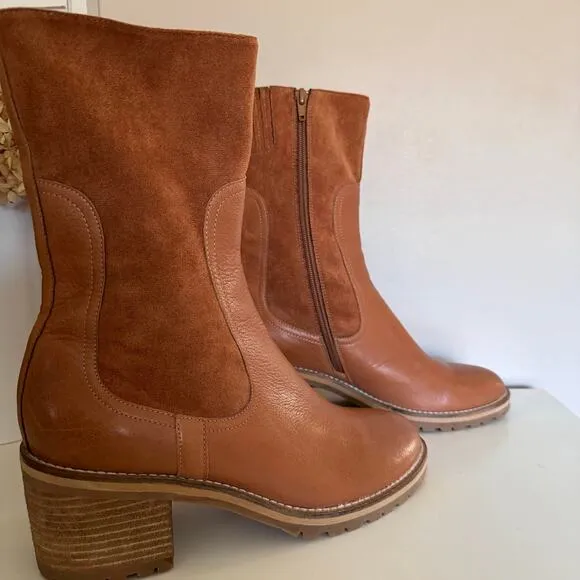 Silent D Brown Brink Heeled Suede Leather Boots Anthropologie Size 41 9.5
