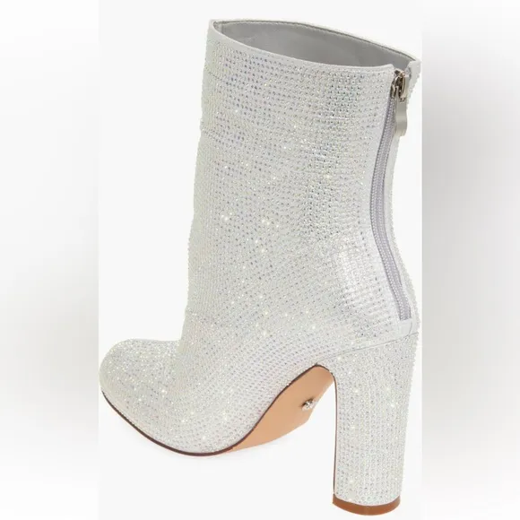 Silver Heeled Boots with Rhinestone Finish