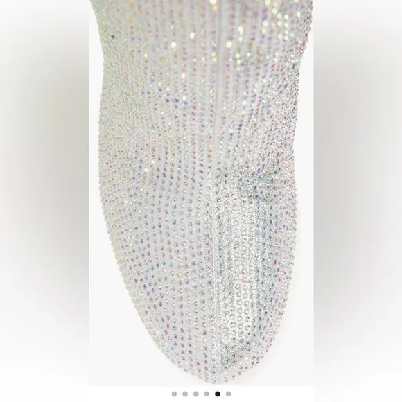 Silver Heeled Boots with Rhinestone Finish