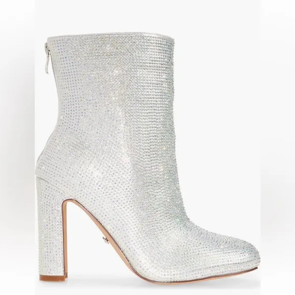 Silver Heeled Boots with Rhinestone Finish