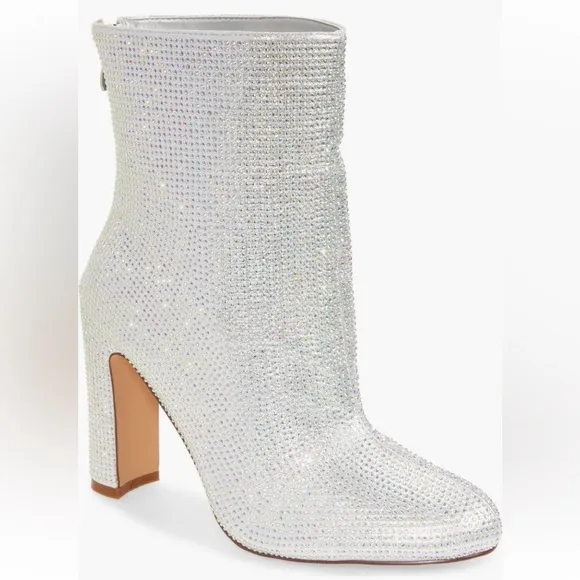 Silver Heeled Boots with Rhinestone Finish