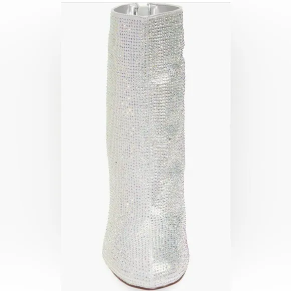 Silver Heeled Boots with Rhinestone Finish