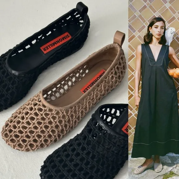 Simon Miller Riad Crochet Mesh Ballet Flats Natural Tan Size 37 Size 7 New