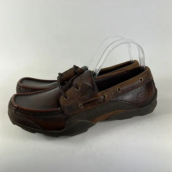 Skechers brown leather minimalist driving slip on boat shoes us mens size 10