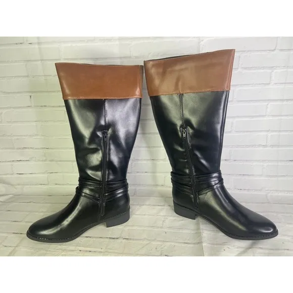 SO Trixie Two Tone Womens Faux Leather Riding Boots Knee High Size 10 Wide Calf