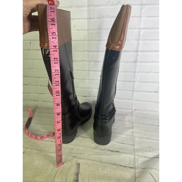 SO Trixie Two Tone Womens Faux Leather Riding Boots Knee High Size 10 Wide Calf