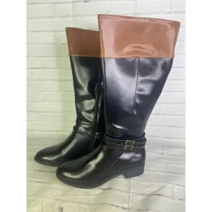 SO Trixie Two Tone Womens Faux Leather Riding Boots Knee High Size 10 Wide Calf