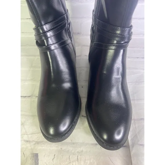 SO Trixie Two Tone Womens Faux Leather Riding Boots Knee High Size 10 Wide Calf