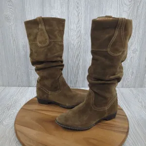 Sofft Tall Brown Suede Leather Ruched Boots Flat Heel Women's Size 6.5M NEW