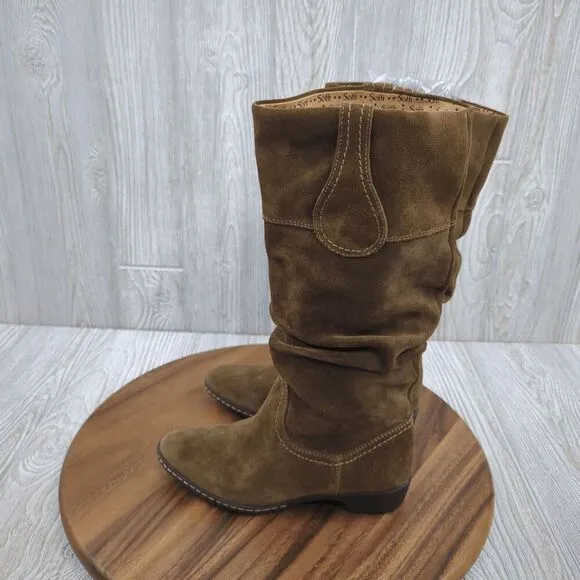 Sofft Tall Brown Suede Leather Ruched Boots Flat Heel Women's Size 6.5M NEW