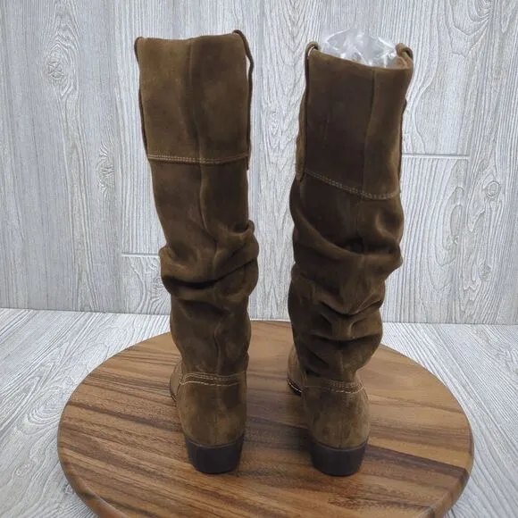 Sofft Tall Brown Suede Leather Ruched Boots Flat Heel Women's Size 6.5M NEW