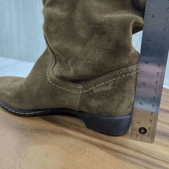 Sofft Tall Brown Suede Leather Ruched Boots Flat Heel Women's Size 6.5M NEW