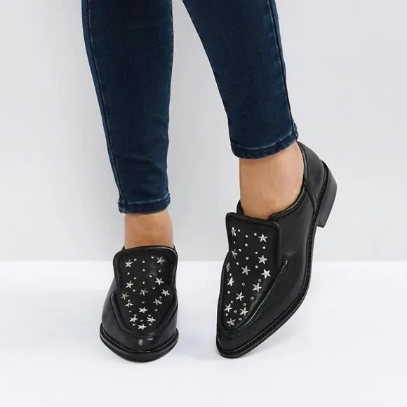 Sol Sana Nancy Studded Black Star Leather Flats