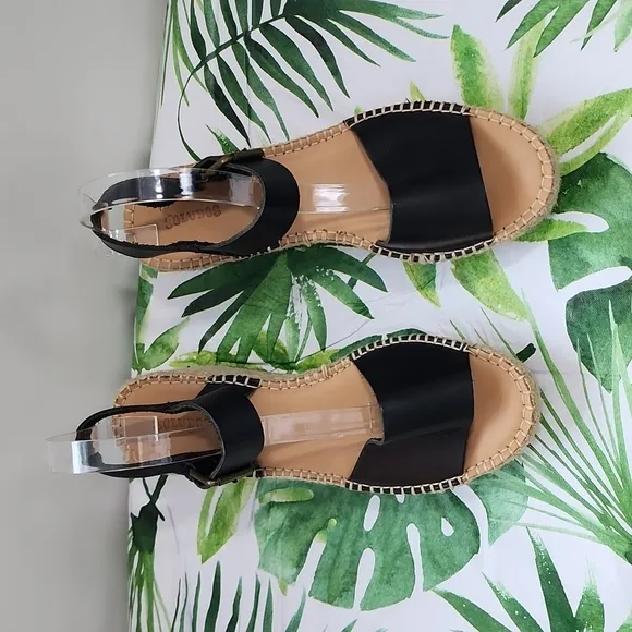 Soludos Minorca Leather Platform Espadrille Wedges, Size 9.5