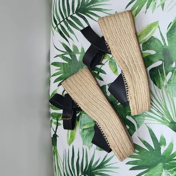 Soludos Minorca Leather Platform Espadrille Wedges, Size 9.5