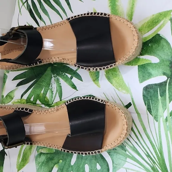Soludos Minorca Leather Platform Espadrille Wedges, Size 9.5