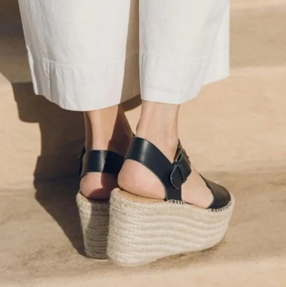 Soludos Minorca Leather Platform Espadrille Wedges, Size 9.5