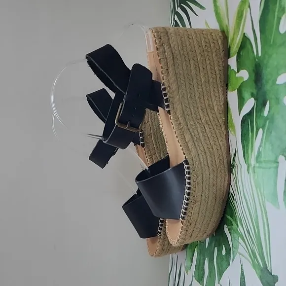 Soludos Minorca Leather Platform Espadrille Wedges, Size 9.5
