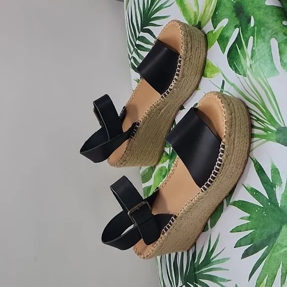 Soludos Minorca Leather Platform Espadrille Wedges, Size 9.5