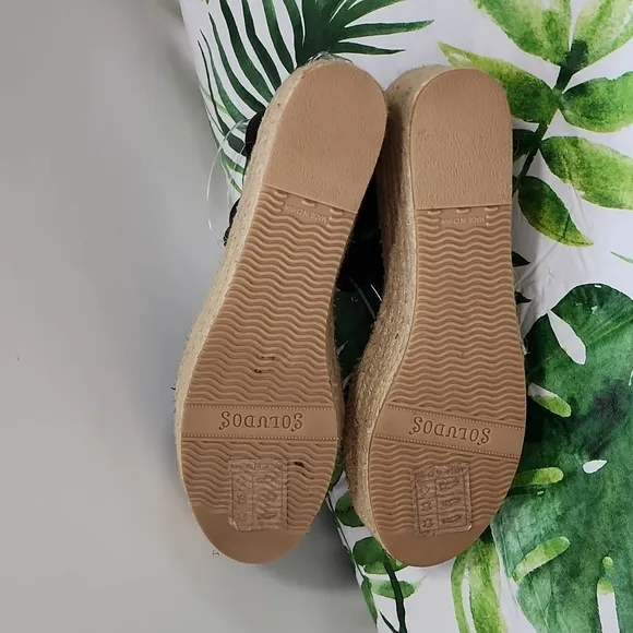 Soludos Minorca Leather Platform Espadrille Wedges, Size 9.5