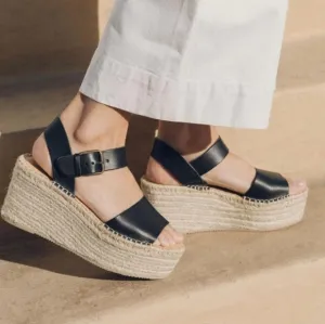 Soludos Minorca Leather Platform Espadrille Wedges, Size 9.5