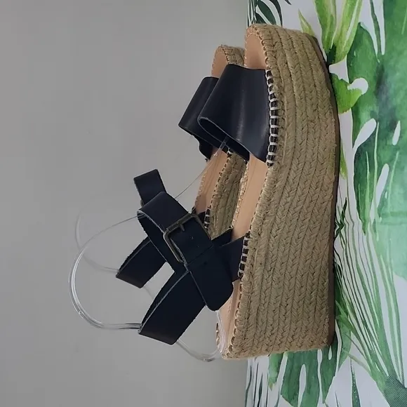 Soludos Minorca Leather Platform Espadrille Wedges, Size 9.5