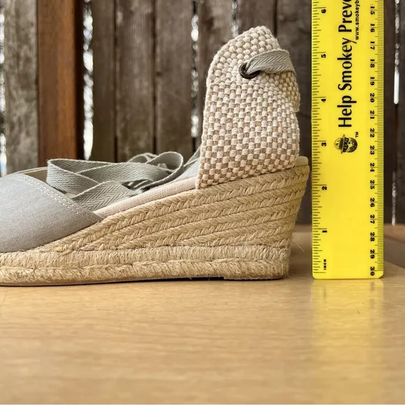 Soludos The Lyon Linen Lace Up Wedge Espadrille Sandal Heels NWOT Chambray Sz 9