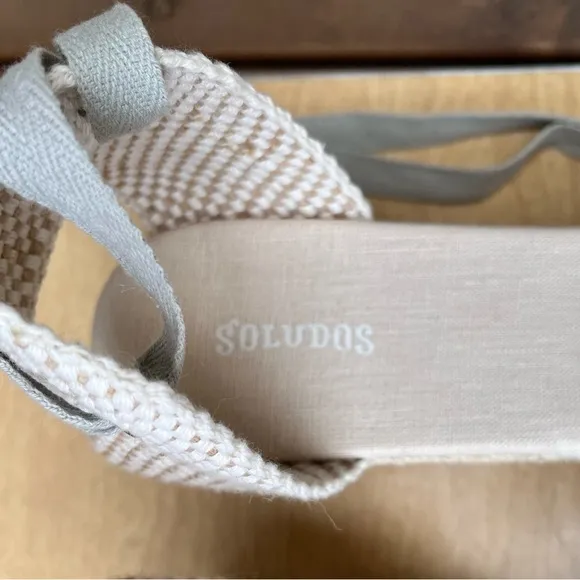 Soludos The Lyon Linen Lace Up Wedge Espadrille Sandal Heels NWOT Chambray Sz 9
