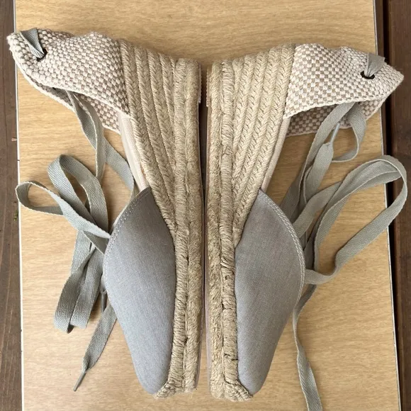 Soludos The Lyon Linen Lace Up Wedge Espadrille Sandal Heels NWOT Chambray Sz 9