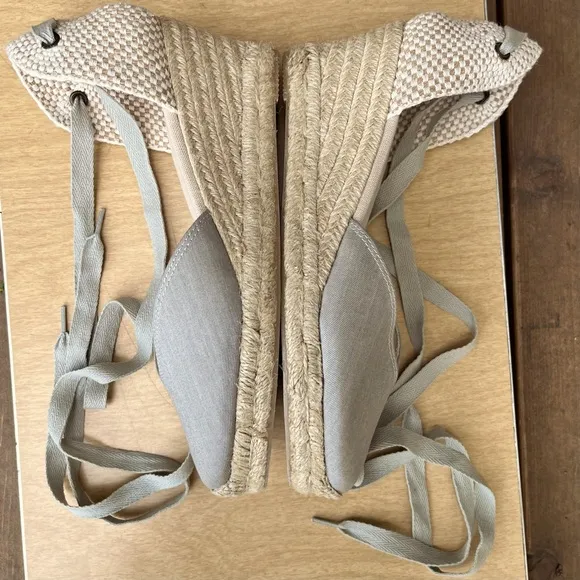 Soludos The Lyon Linen Lace Up Wedge Espadrille Sandal Heels NWOT Chambray Sz 9