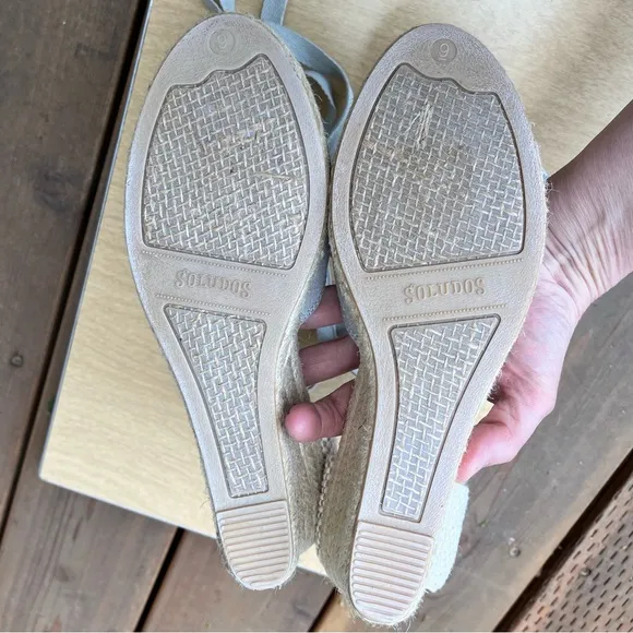 Soludos The Lyon Linen Lace Up Wedge Espadrille Sandal Heels NWOT Chambray Sz 9