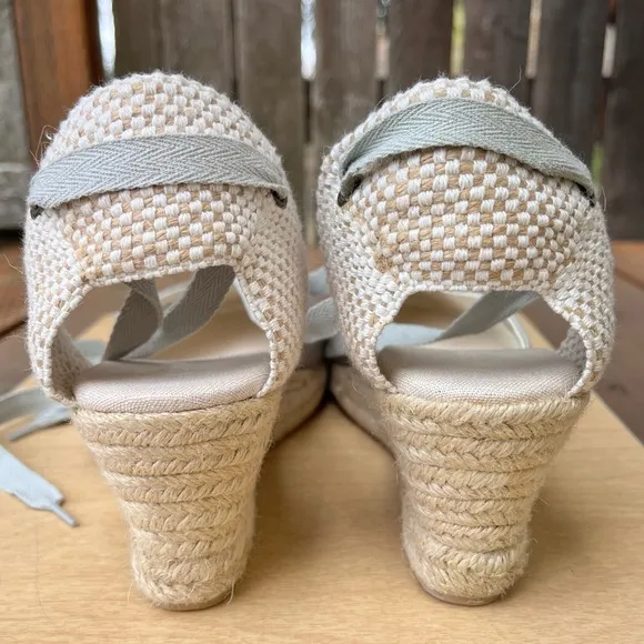 Soludos The Lyon Linen Lace Up Wedge Espadrille Sandal Heels NWOT Chambray Sz 9