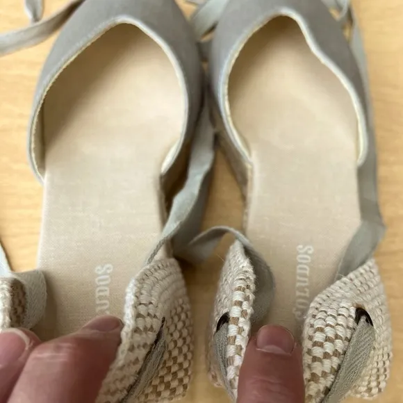 Soludos The Lyon Linen Lace Up Wedge Espadrille Sandal Heels NWOT Chambray Sz 9