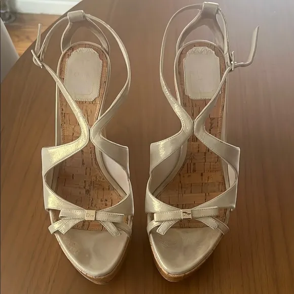 Sophisticated Cream and Brown Wedge Sandals with Cork Platform