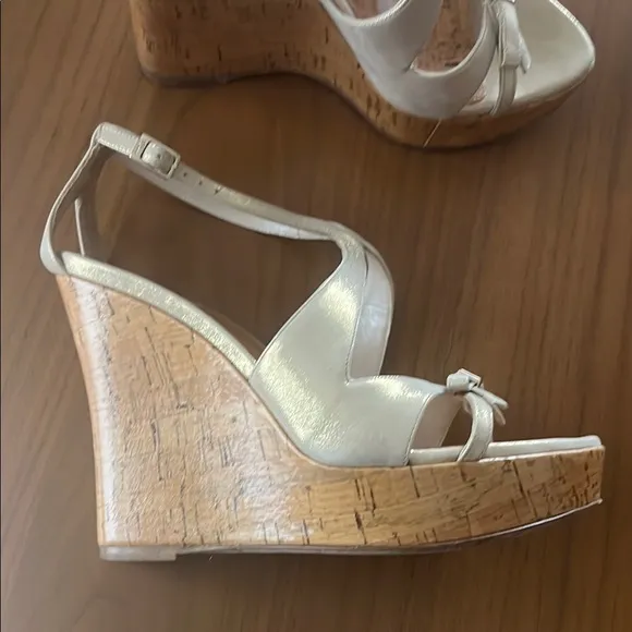 Sophisticated Cream and Brown Wedge Sandals with Cork Platform