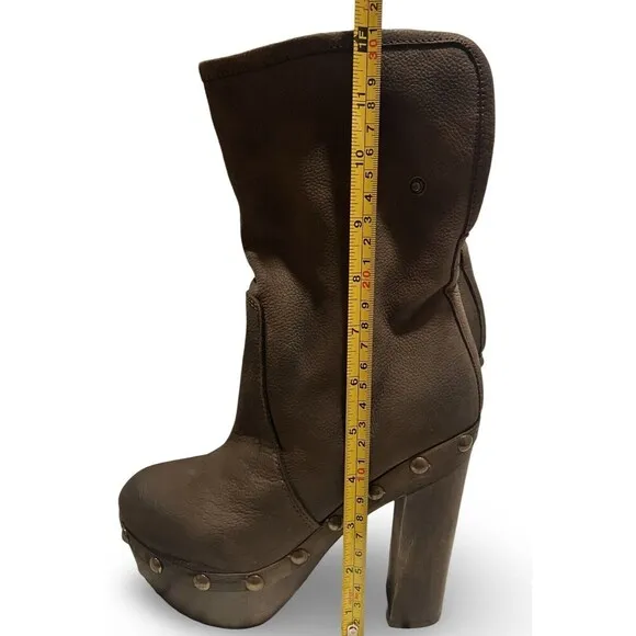 Sophya Italian Women heeled Fur Boots in Grey Size 4 In US