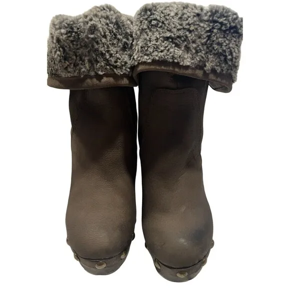 Sophya Italian Women heeled Fur Boots in Grey Size 4 In US