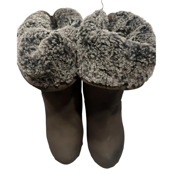 Sophya Italian Women heeled Fur Boots in Grey Size 4 In US