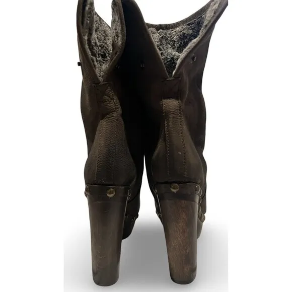 Sophya Italian Women heeled Fur Boots in Grey Size 4 In US