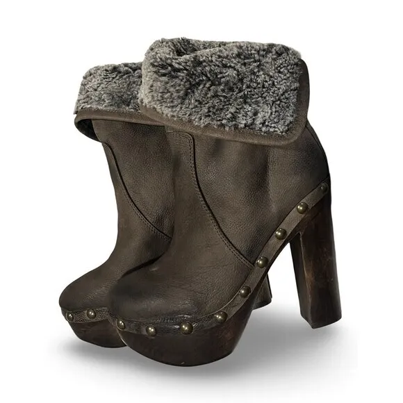 Sophya Italian Women heeled Fur Boots in Grey Size 4 In US