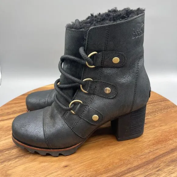 Sorel Addington Boots Womens Size 7.5 Black Leather Chelsea Lace Up Ankle Lined
