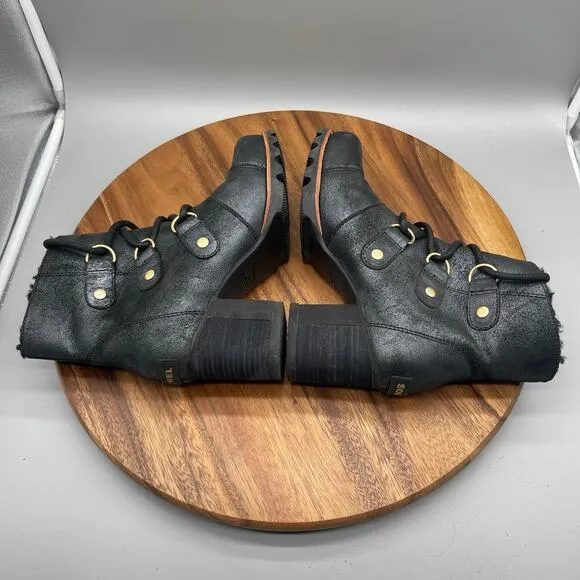 Sorel Addington Boots Womens Size 7.5 Black Leather Chelsea Lace Up Ankle Lined