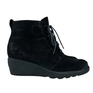 Sorel Boots Womens 8 Toronto Black Suede Lace Up Wedge Heel Ankle Booties