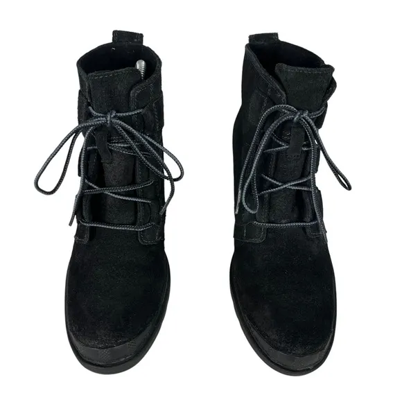 Sorel Boots Womens 8 Toronto Black Suede Lace Up Wedge Heel Ankle Booties