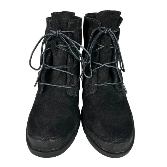 Sorel Boots Womens 8 Toronto Black Suede Lace Up Wedge Heel Ankle Booties