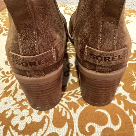 Sorel Cate Brown Leather Heeled Ankle Boots