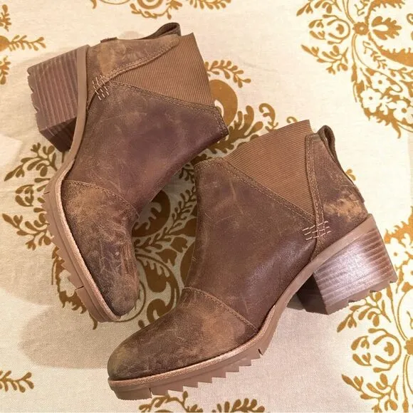 Sorel Cate Brown Leather Heeled Ankle Boots