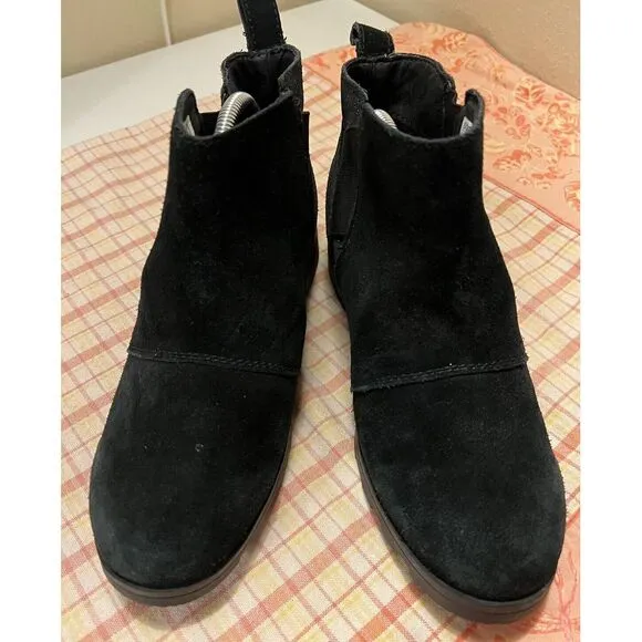 Sorel Emelie Chelsea Rain Ankle Boot Black Suede Leather Bootie Women's Sz 5M