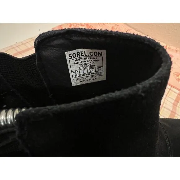 Sorel Emelie Chelsea Rain Ankle Boot Black Suede Leather Bootie Women's Sz 5M